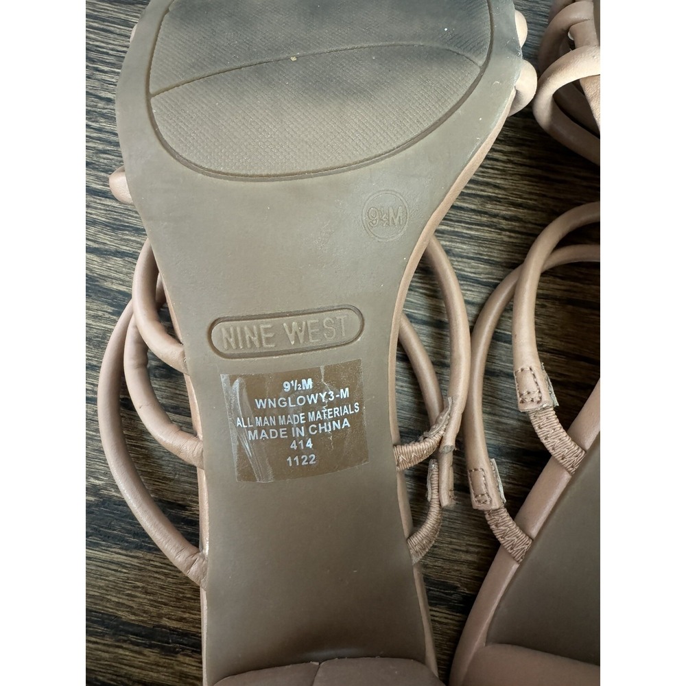 Women's Shoes Size 9.5 M Nine West Nude Open Toe Chunky Block Heel‎ Sandal - Picture 10 of 10